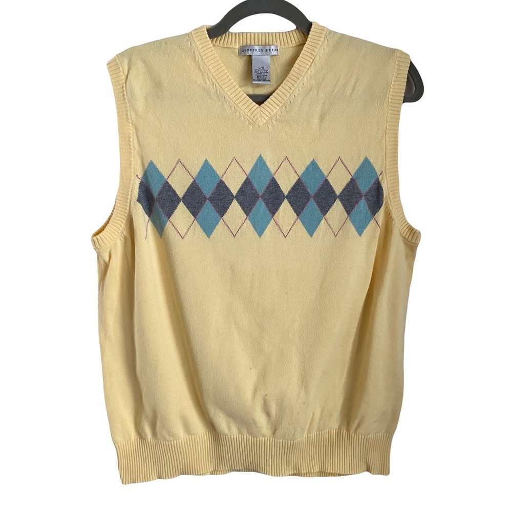 Geoffrey Beene Yellow V-Neck Argyle Sweater Vest